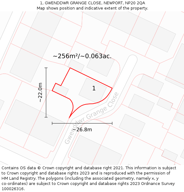 1, GWENDDWR GRANGE CLOSE, NEWPORT, NP20 2QA: Plot and title map