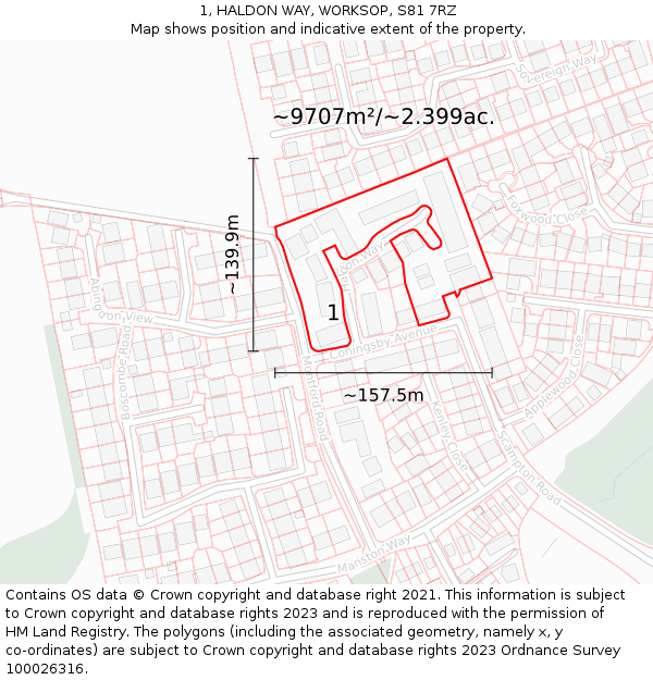 1, HALDON WAY, WORKSOP, S81 7RZ: Plot and title map