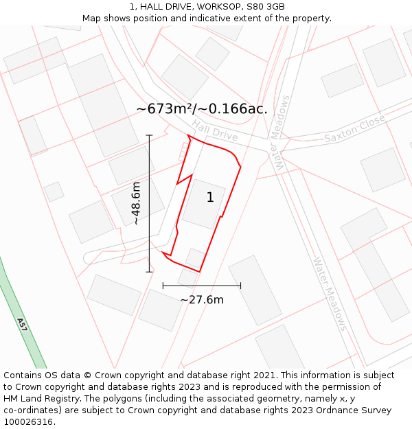 1, HALL DRIVE, WORKSOP, S80 3GB: Plot and title map