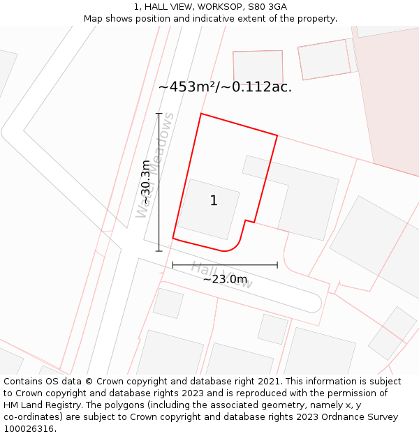 1, HALL VIEW, WORKSOP, S80 3GA: Plot and title map