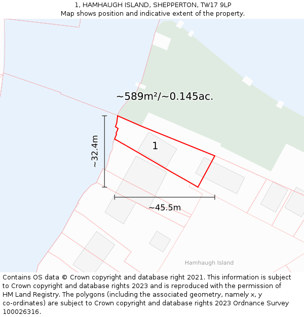 1, HAMHAUGH ISLAND, SHEPPERTON, TW17 9LP: Plot and title map