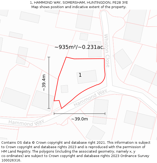 1, HAMMOND WAY, SOMERSHAM, HUNTINGDON, PE28 3YE: Plot and title map