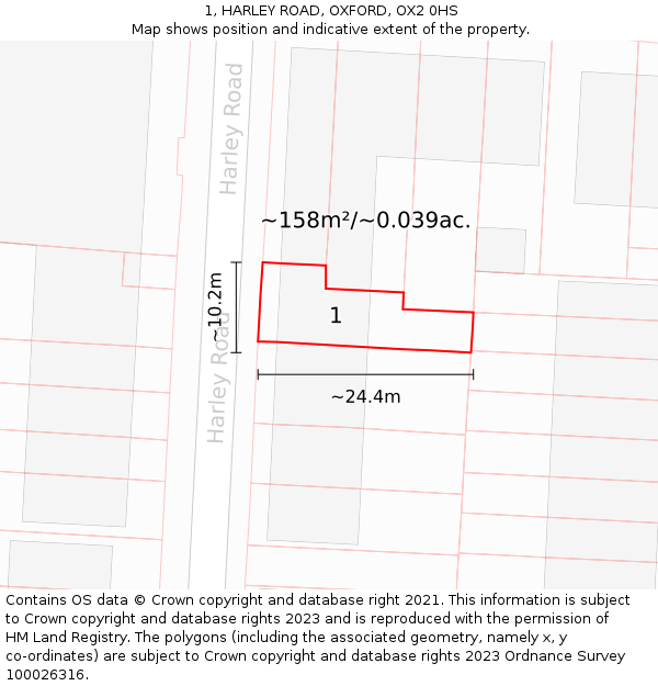 1, HARLEY ROAD, OXFORD, OX2 0HS: Plot and title map