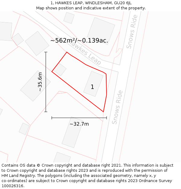 1, HAWKES LEAP, WINDLESHAM, GU20 6JL: Plot and title map