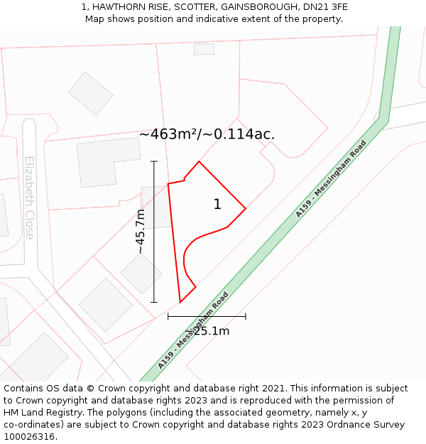 1, HAWTHORN RISE, SCOTTER, GAINSBOROUGH, DN21 3FE: Plot and title map