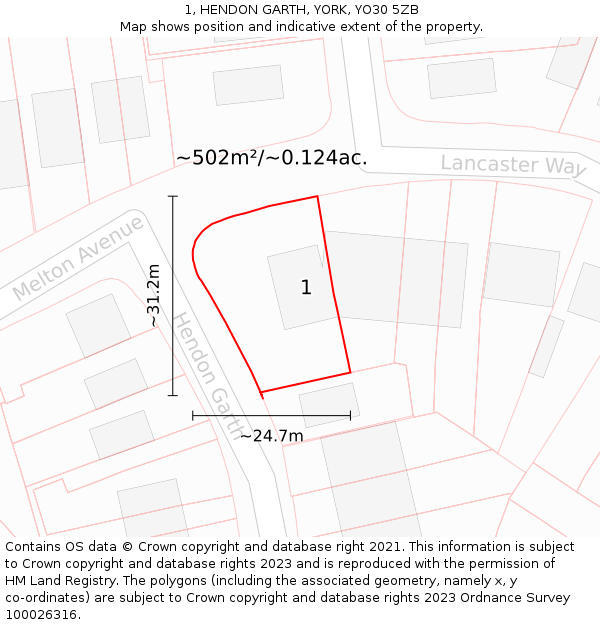 1, HENDON GARTH, YORK, YO30 5ZB: Plot and title map