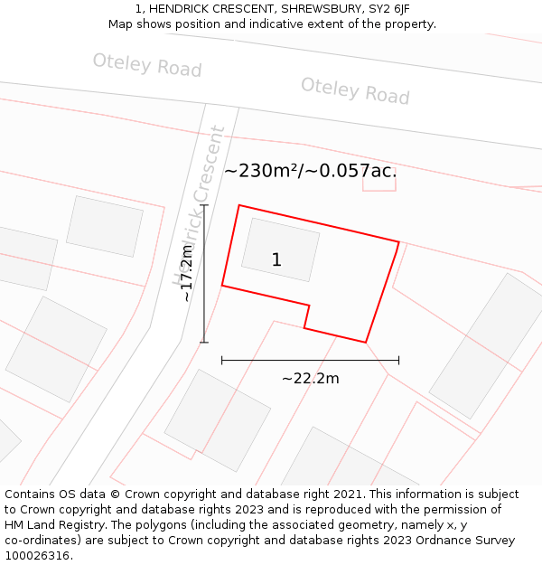 1, HENDRICK CRESCENT, SHREWSBURY, SY2 6JF: Plot and title map