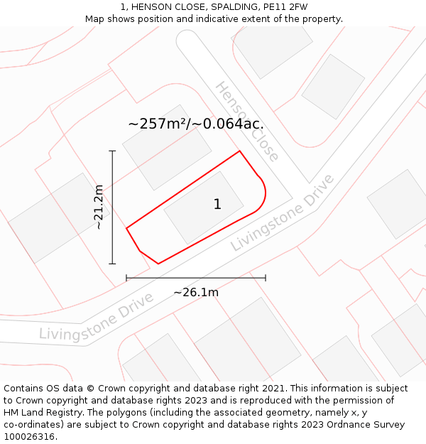 1, HENSON CLOSE, SPALDING, PE11 2FW: Plot and title map