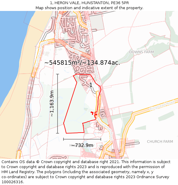 1, HERON VALE, HUNSTANTON, PE36 5PR: Plot and title map