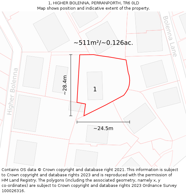 1, HIGHER BOLENNA, PERRANPORTH, TR6 0LD: Plot and title map