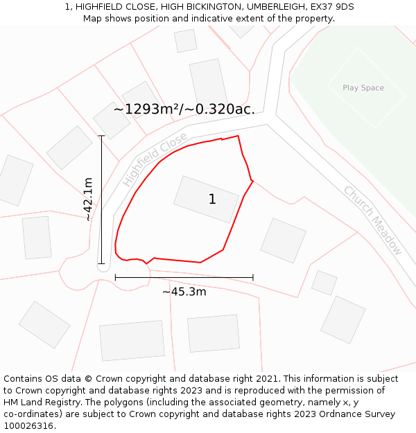 1, HIGHFIELD CLOSE, HIGH BICKINGTON, UMBERLEIGH, EX37 9DS: Plot and title map