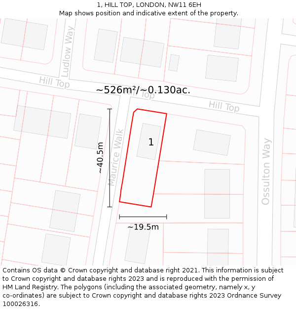 1, HILL TOP, LONDON, NW11 6EH: Plot and title map