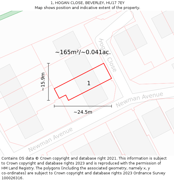 1, HOGAN CLOSE, BEVERLEY, HU17 7EY: Plot and title map