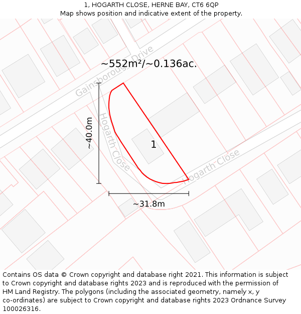 1, HOGARTH CLOSE, HERNE BAY, CT6 6QP: Plot and title map