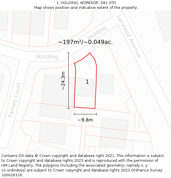 1, HOLDING, WORKSOP, S81 0TD: Plot and title map