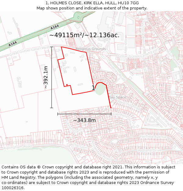 1, HOLMES CLOSE, KIRK ELLA, HULL, HU10 7GG: Plot and title map