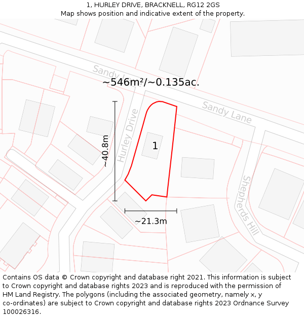1, HURLEY DRIVE, BRACKNELL, RG12 2GS: Plot and title map