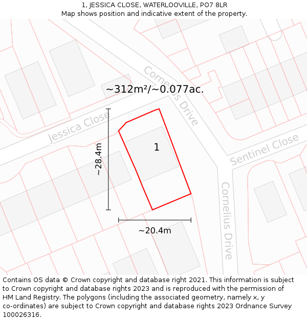 1, JESSICA CLOSE, WATERLOOVILLE, PO7 8LR: Plot and title map