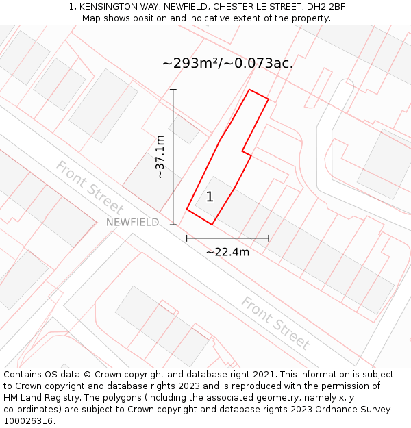 1, KENSINGTON WAY, NEWFIELD, CHESTER LE STREET, DH2 2BF: Plot and title map