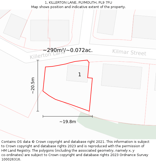 1, KILLERTON LANE, PLYMOUTH, PL9 7FU: Plot and title map