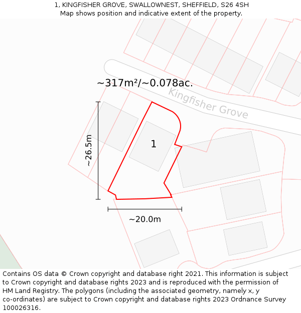 1, KINGFISHER GROVE, SWALLOWNEST, SHEFFIELD, S26 4SH: Plot and title map