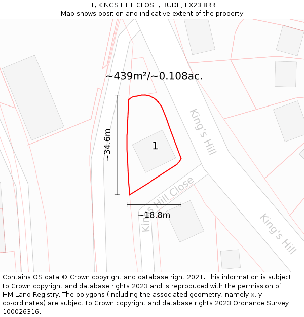 1, KINGS HILL CLOSE, BUDE, EX23 8RR: Plot and title map