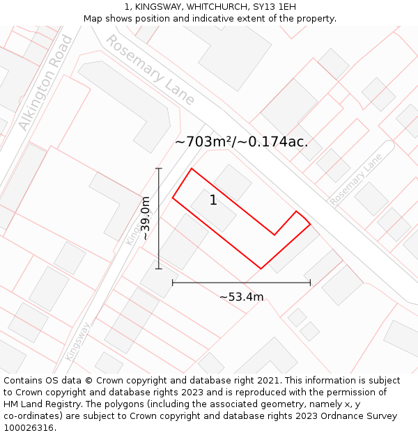 1, KINGSWAY, WHITCHURCH, SY13 1EH: Plot and title map