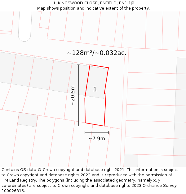 1, KINGSWOOD CLOSE, ENFIELD, EN1 1JP: Plot and title map