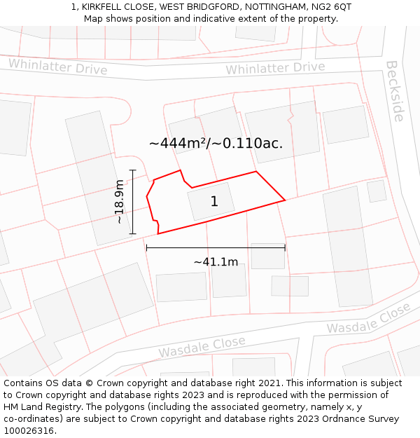 1, KIRKFELL CLOSE, WEST BRIDGFORD, NOTTINGHAM, NG2 6QT: Plot and title map