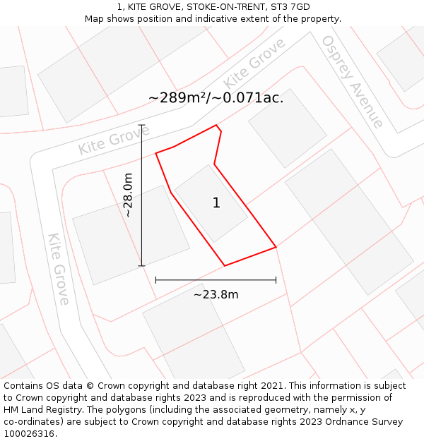 1, KITE GROVE, STOKE-ON-TRENT, ST3 7GD: Plot and title map