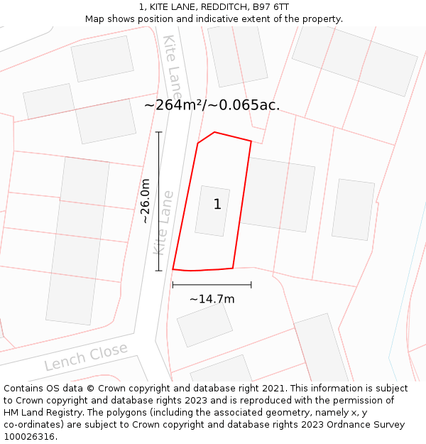 1, KITE LANE, REDDITCH, B97 6TT: Plot and title map