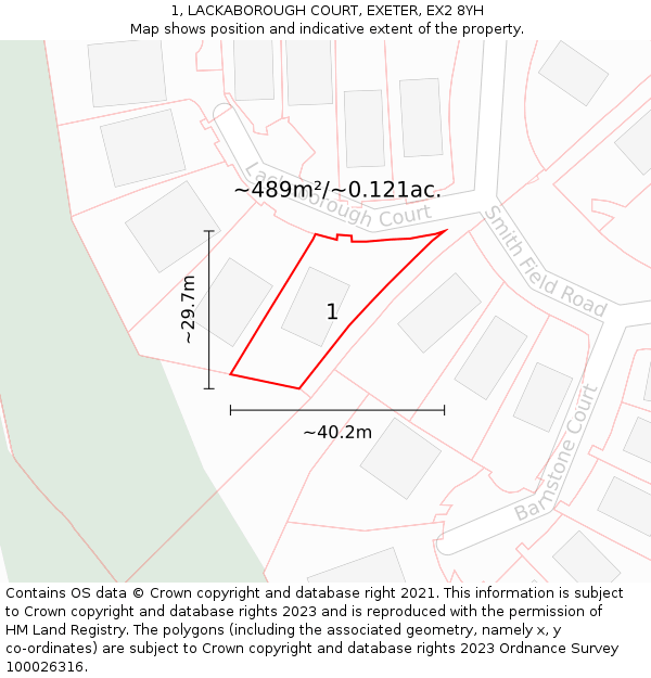 1, LACKABOROUGH COURT, EXETER, EX2 8YH: Plot and title map