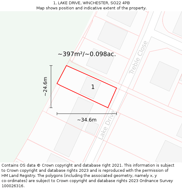 1, LAKE DRIVE, WINCHESTER, SO22 4PB: Plot and title map