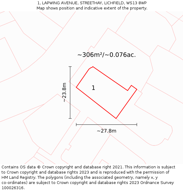 1, LAPWING AVENUE, STREETHAY, LICHFIELD, WS13 8WP: Plot and title map