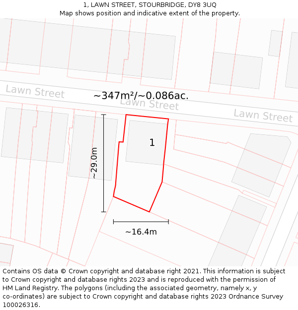 1, LAWN STREET, STOURBRIDGE, DY8 3UQ: Plot and title map