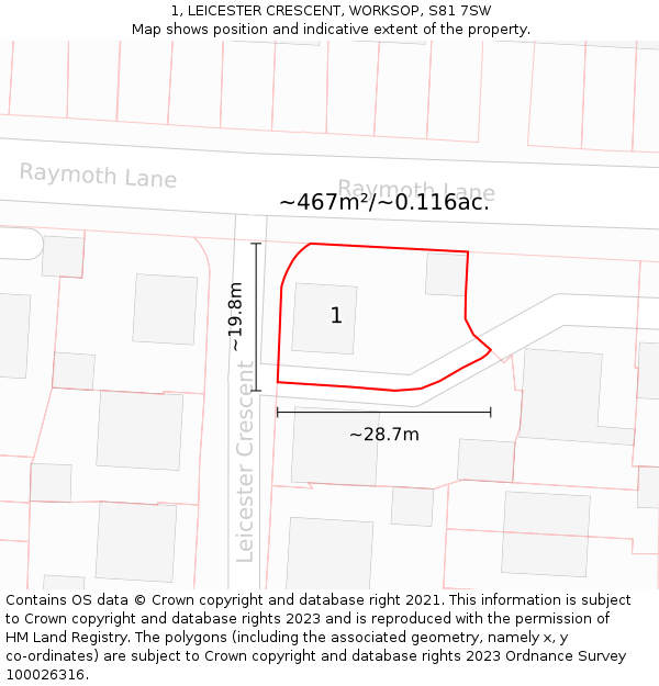 1, LEICESTER CRESCENT, WORKSOP, S81 7SW: Plot and title map