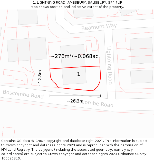 1, LIGHTNING ROAD, AMESBURY, SALISBURY, SP4 7UF: Plot and title map