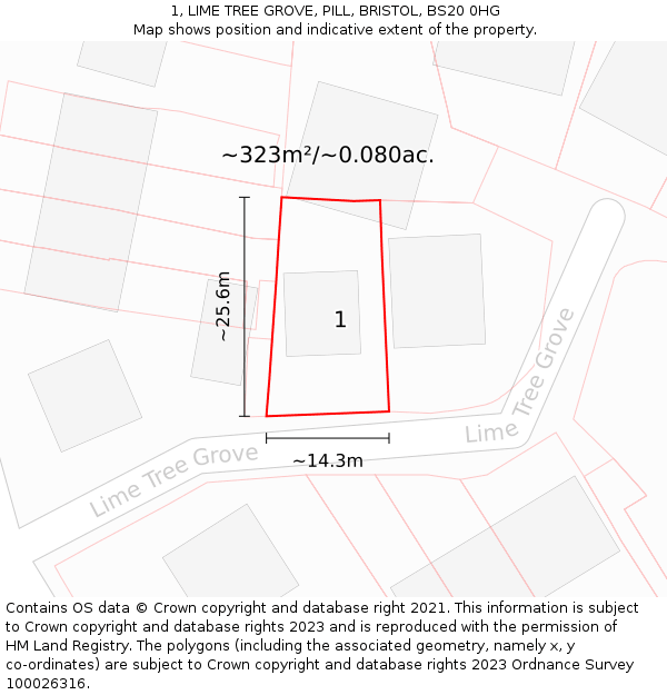 1, LIME TREE GROVE, PILL, BRISTOL, BS20 0HG: Plot and title map