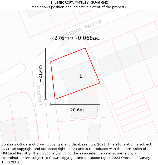 1, LIMECROFT, YATELEY, GU46 6ND: Plot and title map