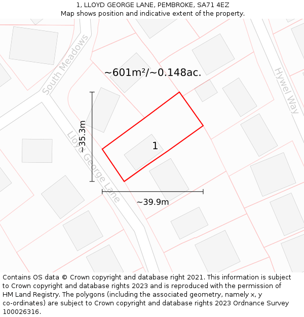 1, LLOYD GEORGE LANE, PEMBROKE, SA71 4EZ: Plot and title map