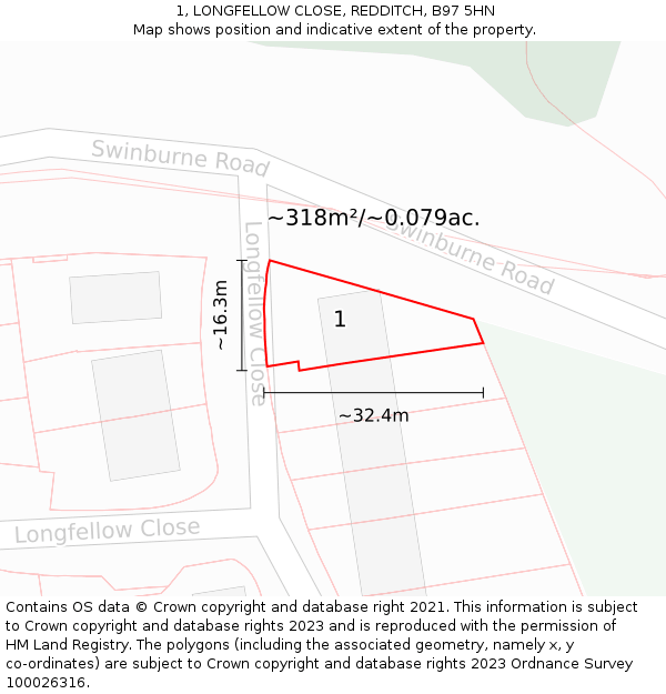 1, LONGFELLOW CLOSE, REDDITCH, B97 5HN: Plot and title map