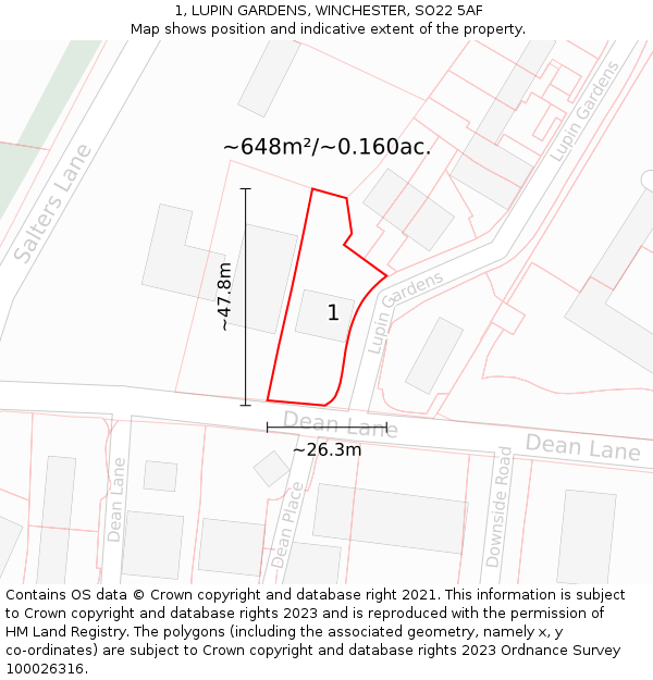 1, LUPIN GARDENS, WINCHESTER, SO22 5AF: Plot and title map