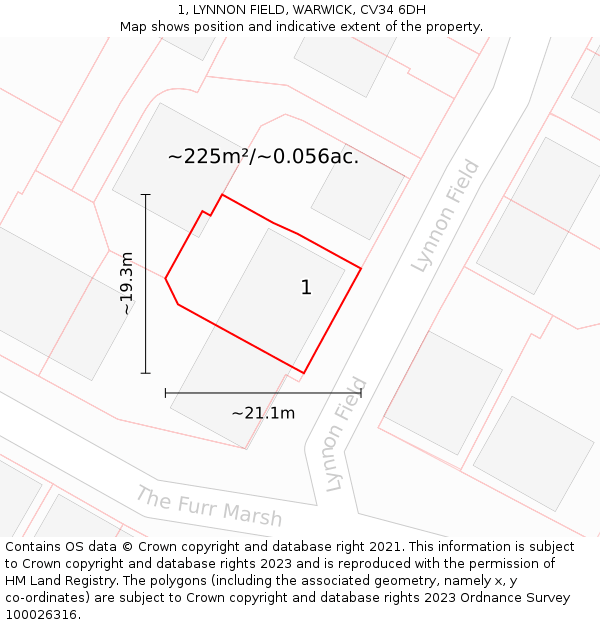 1, LYNNON FIELD, WARWICK, CV34 6DH: Plot and title map