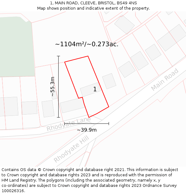 1, MAIN ROAD, CLEEVE, BRISTOL, BS49 4NS: Plot and title map