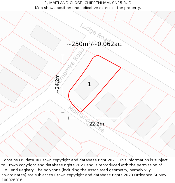 1, MAITLAND CLOSE, CHIPPENHAM, SN15 3UD: Plot and title map