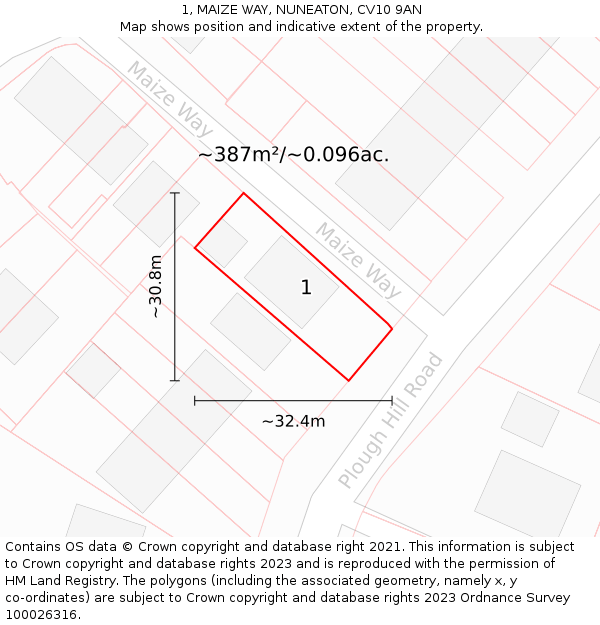 1, MAIZE WAY, NUNEATON, CV10 9AN: Plot and title map