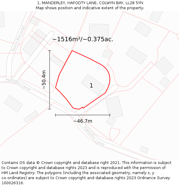 1, MANDERLEY, HAFODTY LANE, COLWYN BAY, LL28 5YN: Plot and title map