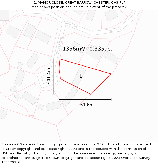 1, MANOR CLOSE, GREAT BARROW, CHESTER, CH3 7LP: Plot and title map