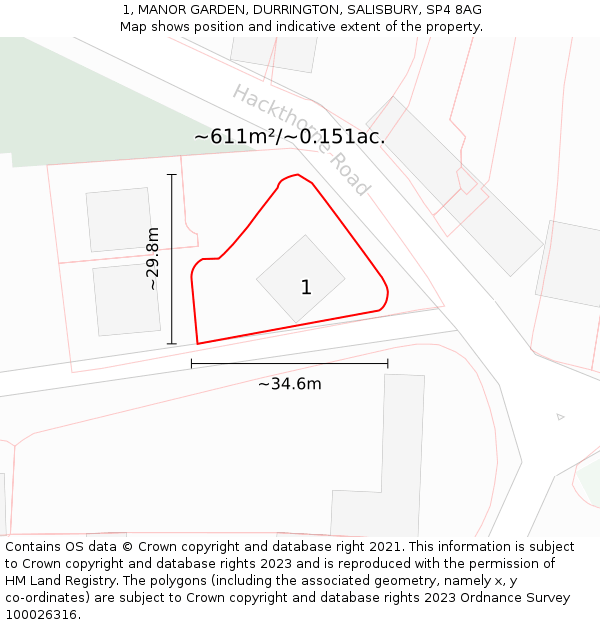 1, MANOR GARDEN, DURRINGTON, SALISBURY, SP4 8AG: Plot and title map