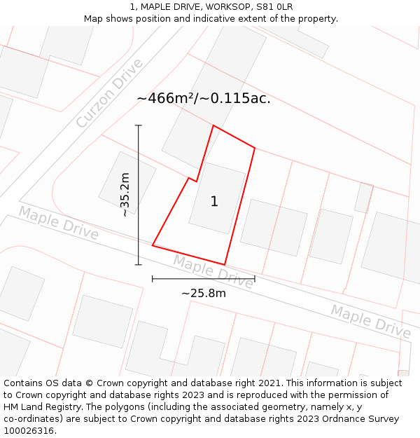 1, MAPLE DRIVE, WORKSOP, S81 0LR: Plot and title map